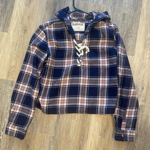 Garage plaid lace up sweatshirt- size medium